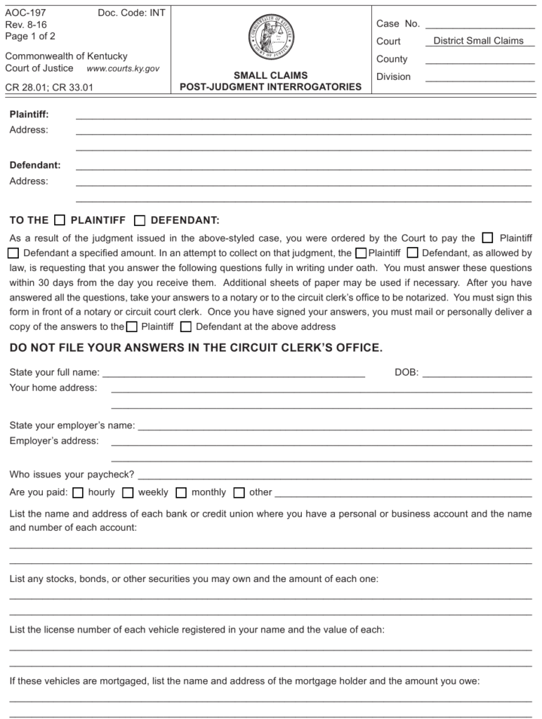 Form AOC 197 Download Fillable PDF Or Fill Online Small Claims Post 