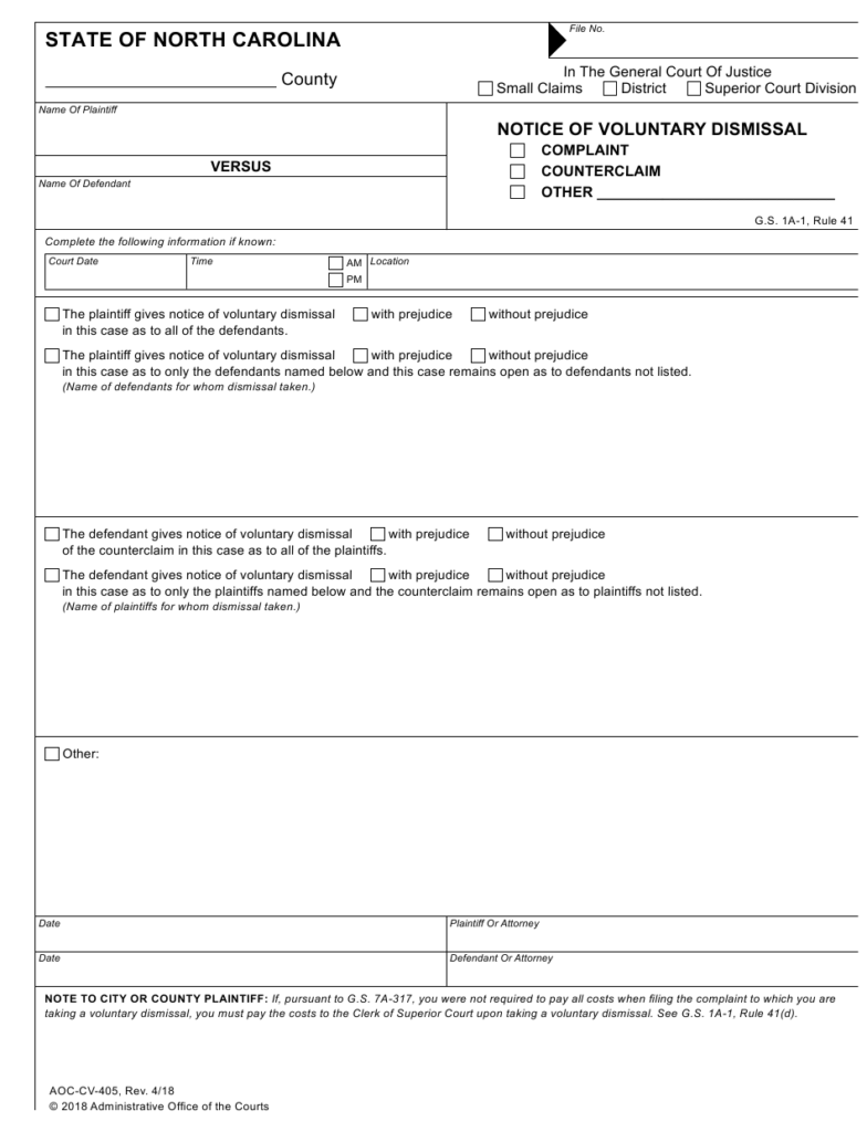 Form AOC CV 405 Download Fillable PDF Or Fill Online Notice Of 