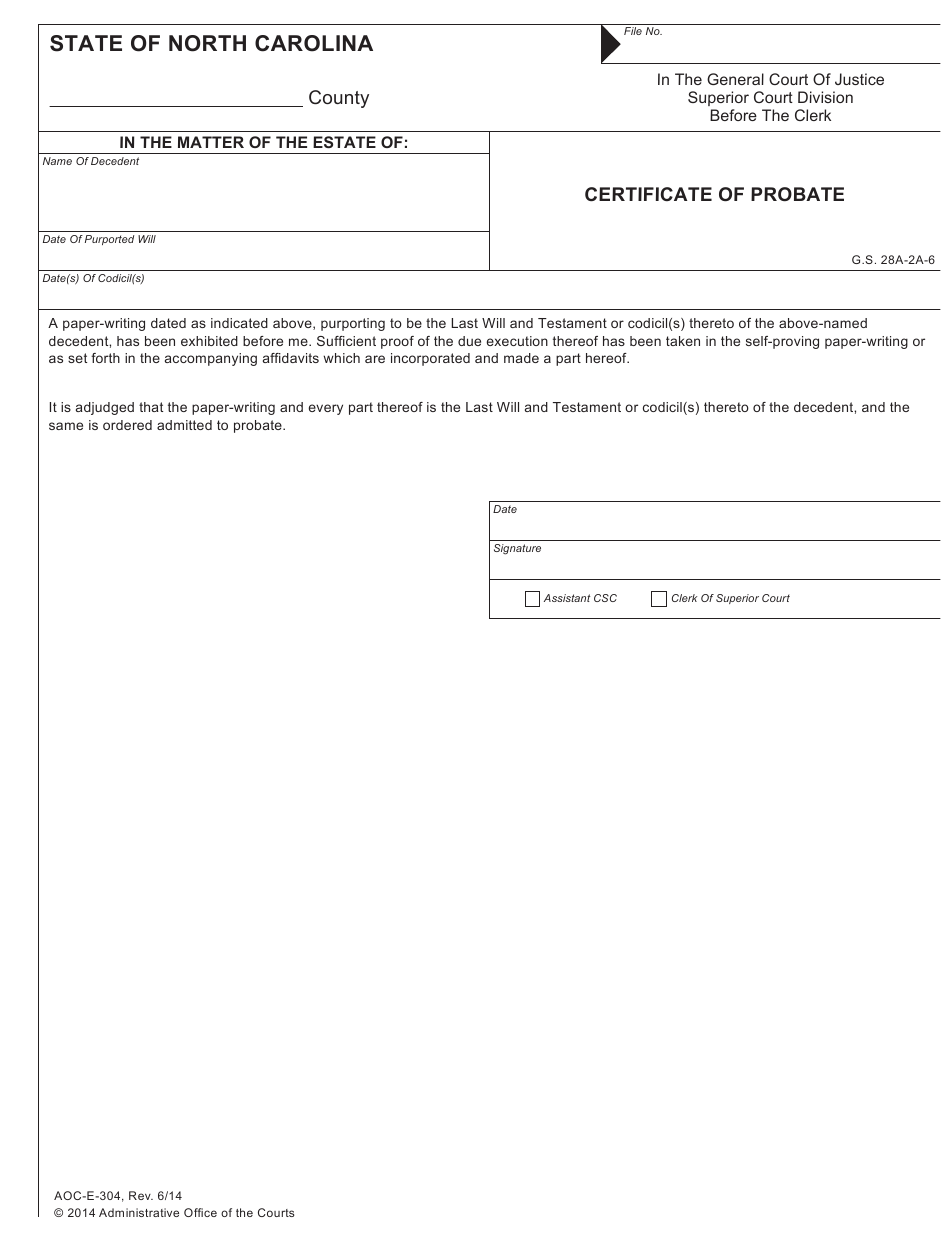 Form AOC E 304 Download Fillable PDF Or Fill Online Certificate Of 