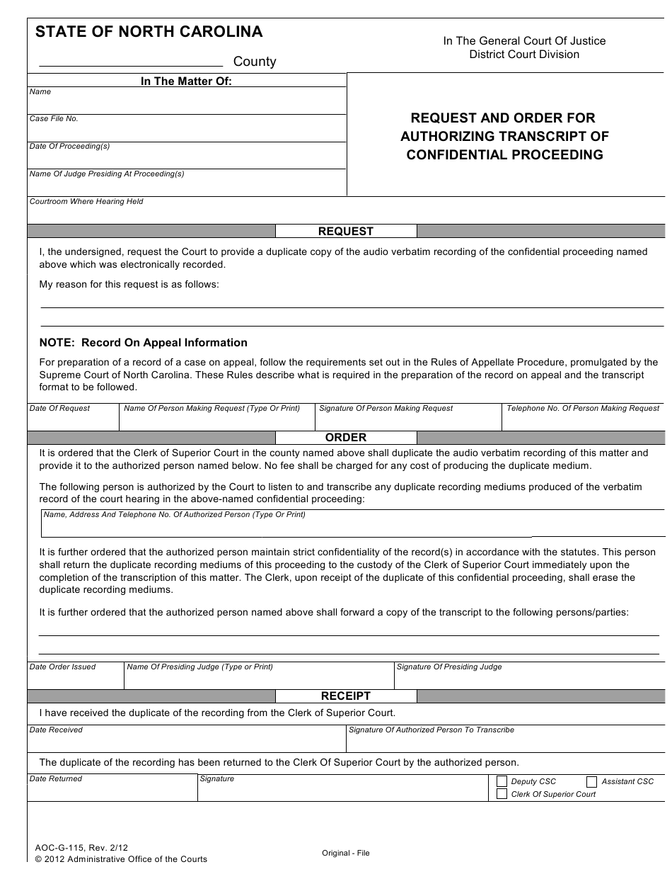 Form AOC G 115 Download Fillable PDF Or Fill Online Request And Order 