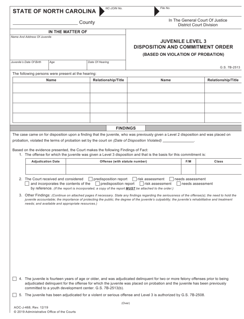 Form AOC J 468 Download Fillable PDF Or Fill Online Juvenile Level 3 