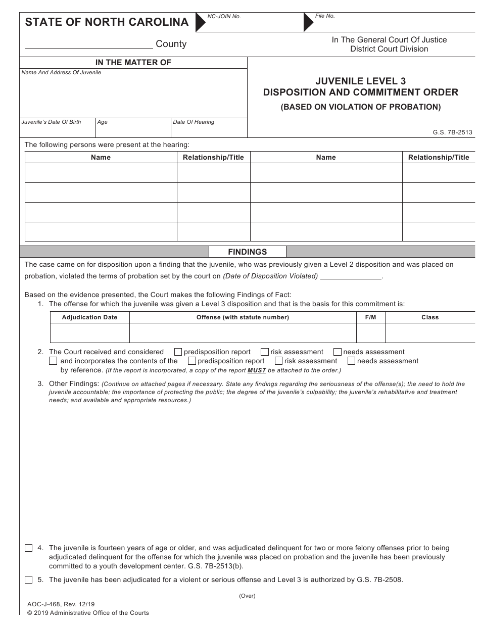 Form AOC J 468 Download Fillable PDF Or Fill Online Juvenile Level 3 