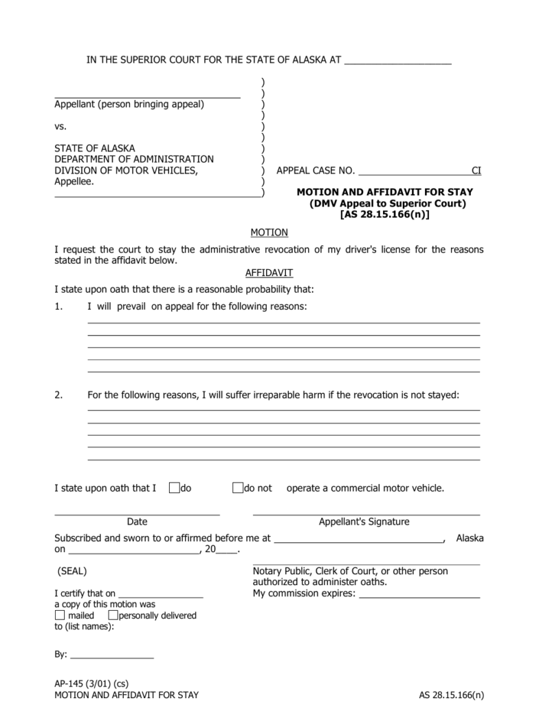 Form AP 145 Download Fillable PDF Or Fill Online Motion And Affidavit 