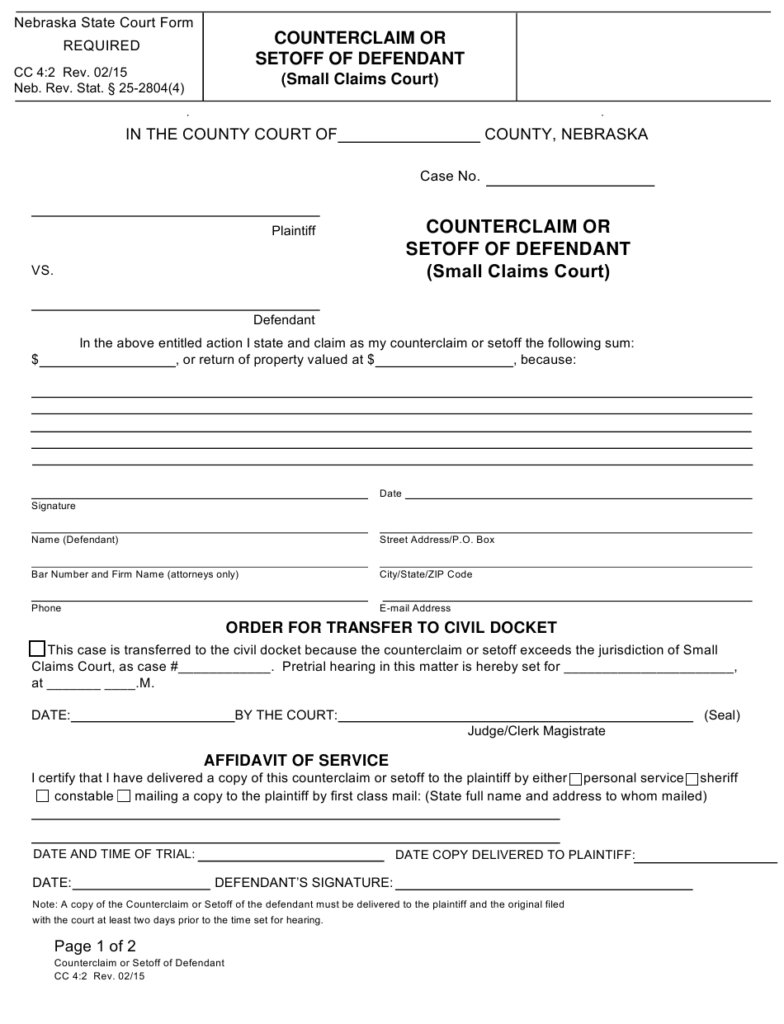 Form CC4 2 Download Fillable PDF Or Fill Online Counterclaim Or Setoff 