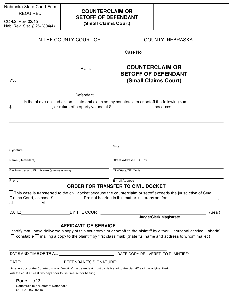 Form CC4 2 Download Fillable PDF Or Fill Online Counterclaim Or Setoff 