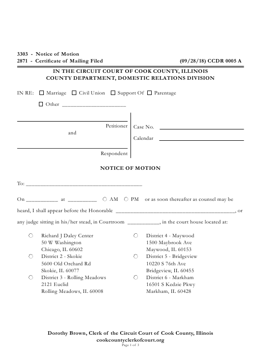 Form CCDR0005 Download Fillable PDF Or Fill Online Notice Of Motion 