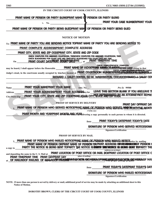 Form Ccg N003 150m 2 27 04 In The Circuit Court Of Cook County 