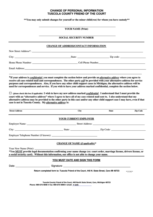 Form Change Of Personal Information Tuscola County Friend Of The Court 