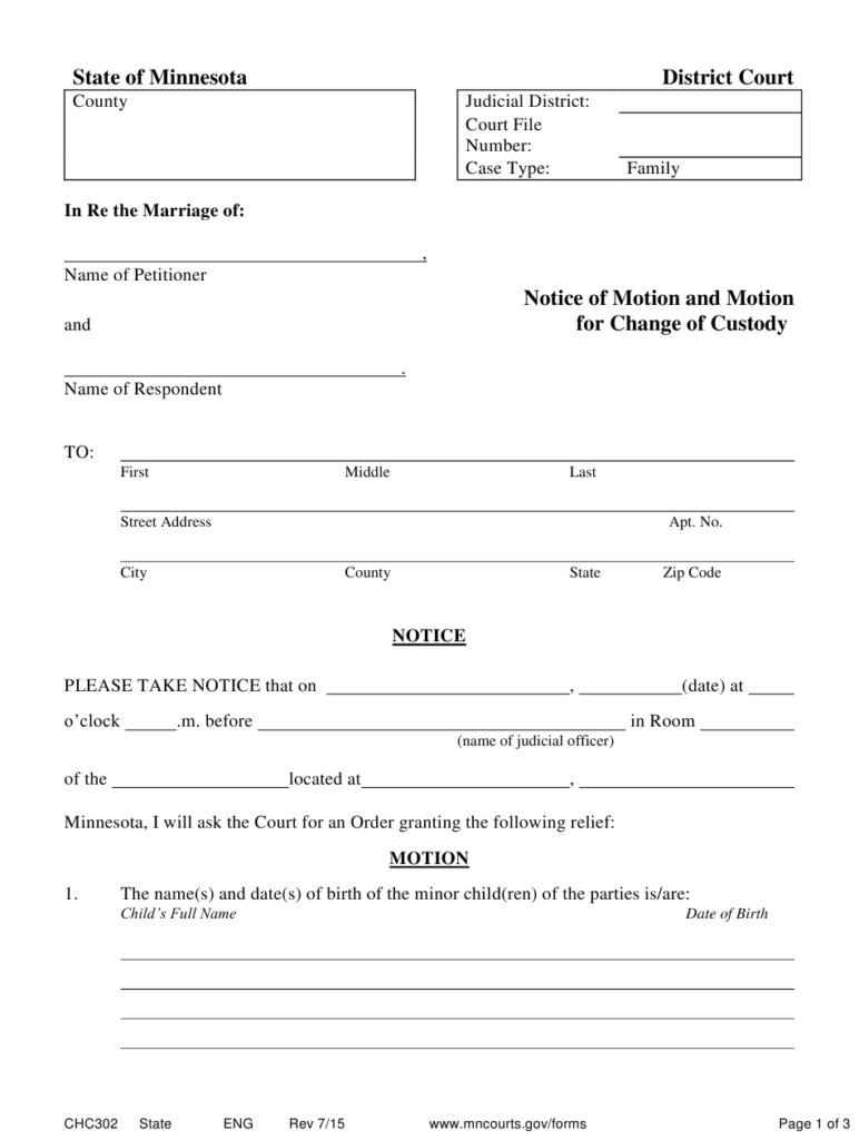 Form CHC302 Download Printable PDF Or Fill Online Notice Of Motion And 