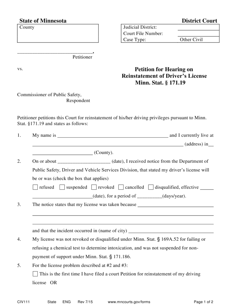 Form CIV111 Download Printable PDF Or Fill Online Petition For Court 