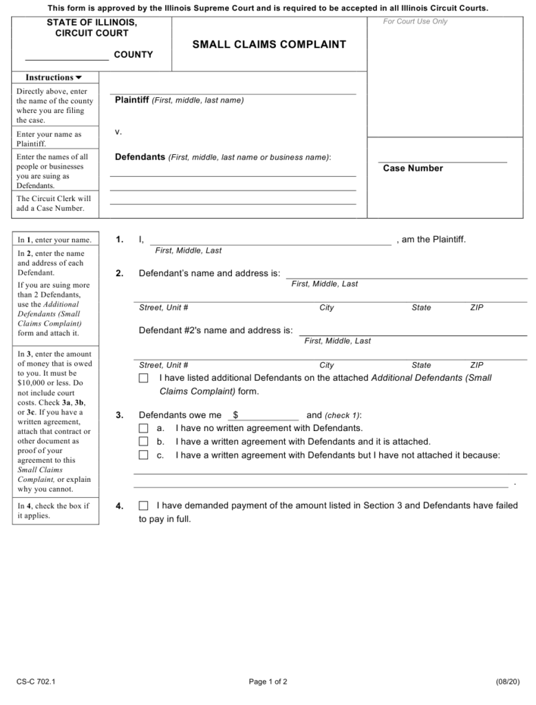 Form CS C702 1 Download Fillable PDF Or Fill Online Small Claims 