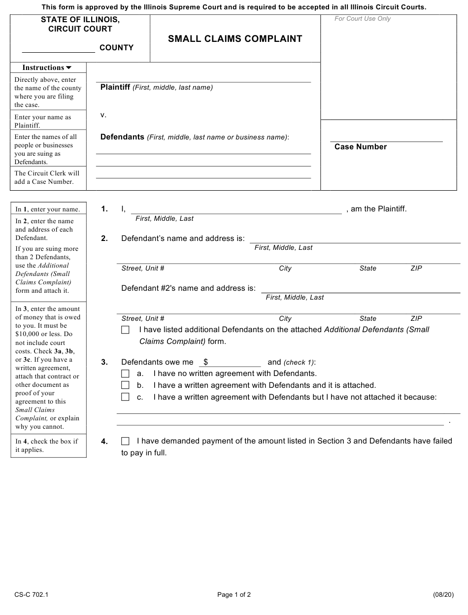 Form CS C702 1 Download Fillable PDF Or Fill Online Small Claims 