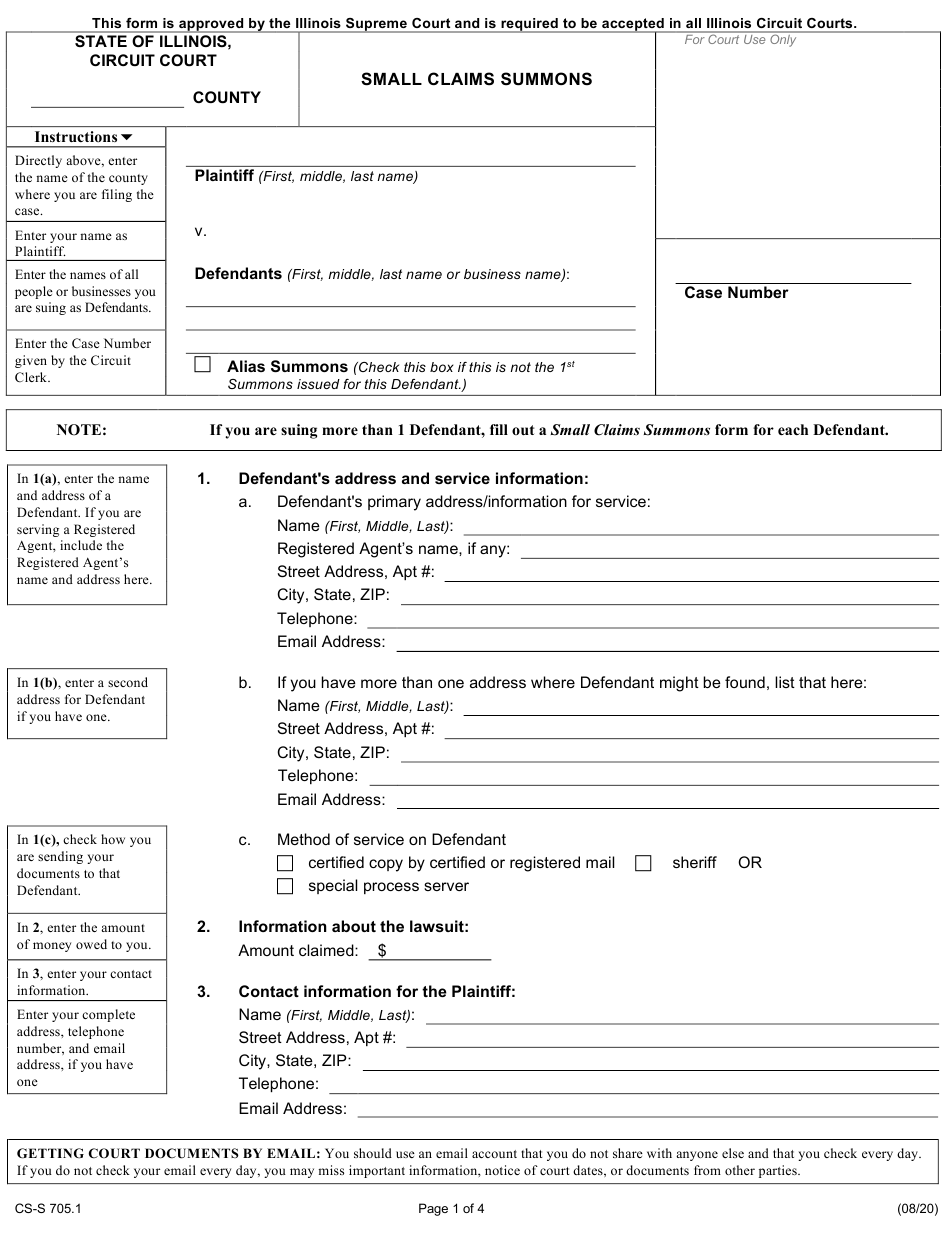 Form CS S705 1 Download Fillable PDF Or Fill Online Small Claims 