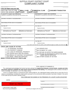 Form DC 283 Download Fillable PDF Or Fill Online Complaint Form Suffolk