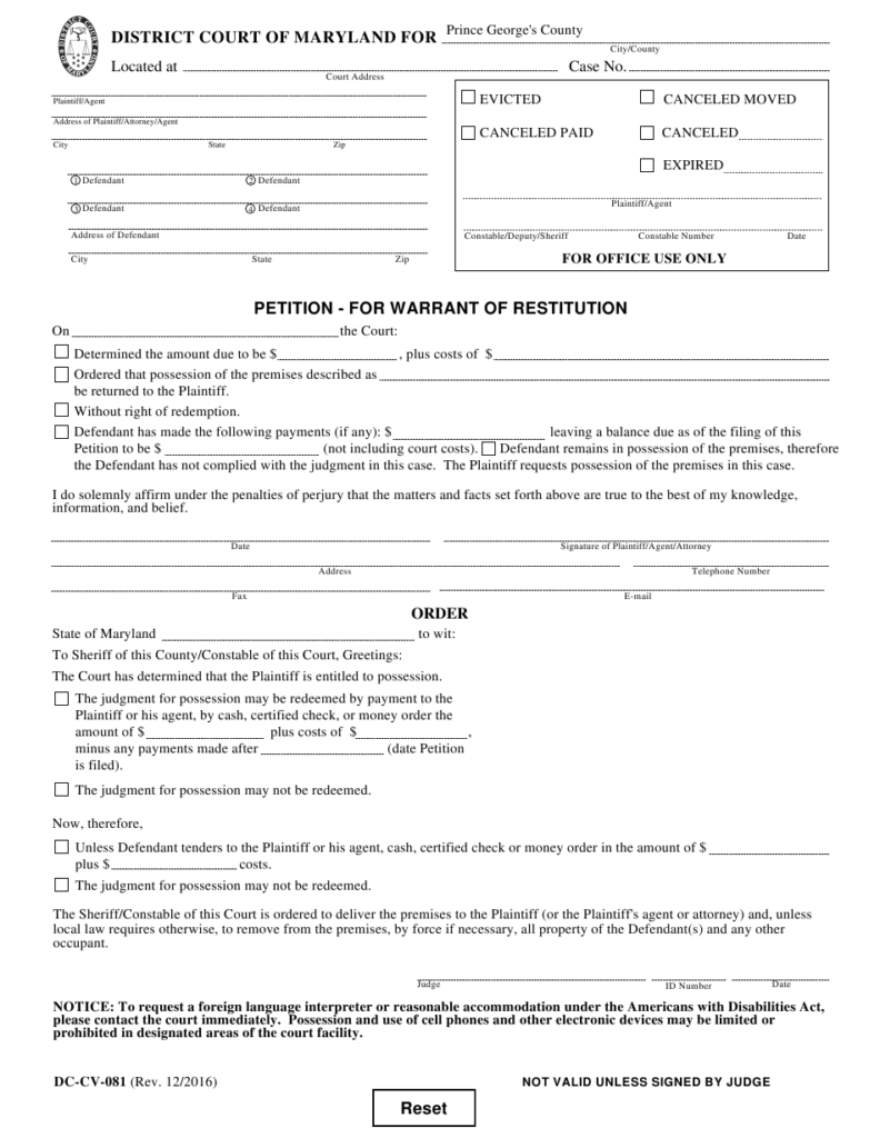 Form DC CV 081 Download Fillable PDF Or Fill Online Petition For