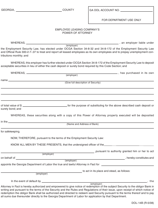 Form DOL 14B Download Printable PDF Or Fill Online Employee Leasing 