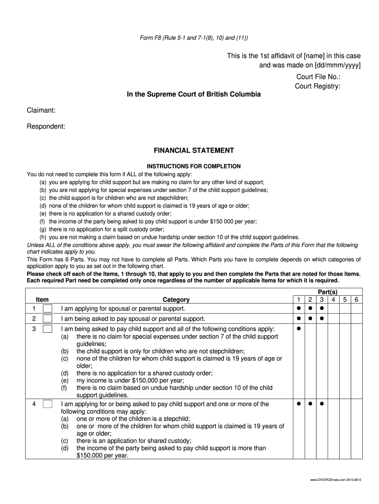 Form F8 Financial Statement Fillable Pdf Fill Online Printable 