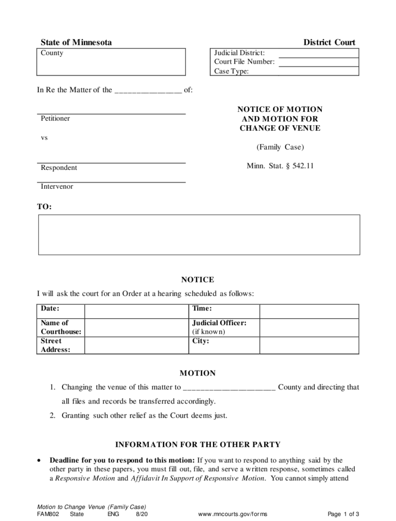 Form FAM802 Download Printable PDF Or Fill Online Notice Of Motion And 