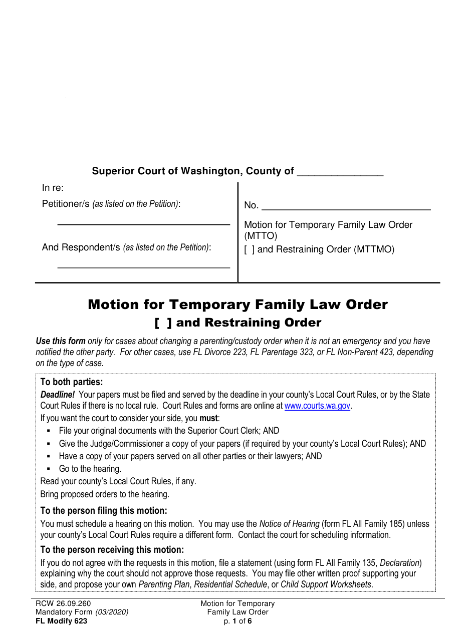 Form FL Modify623 Download Printable PDF Or Fill Online Motion For 