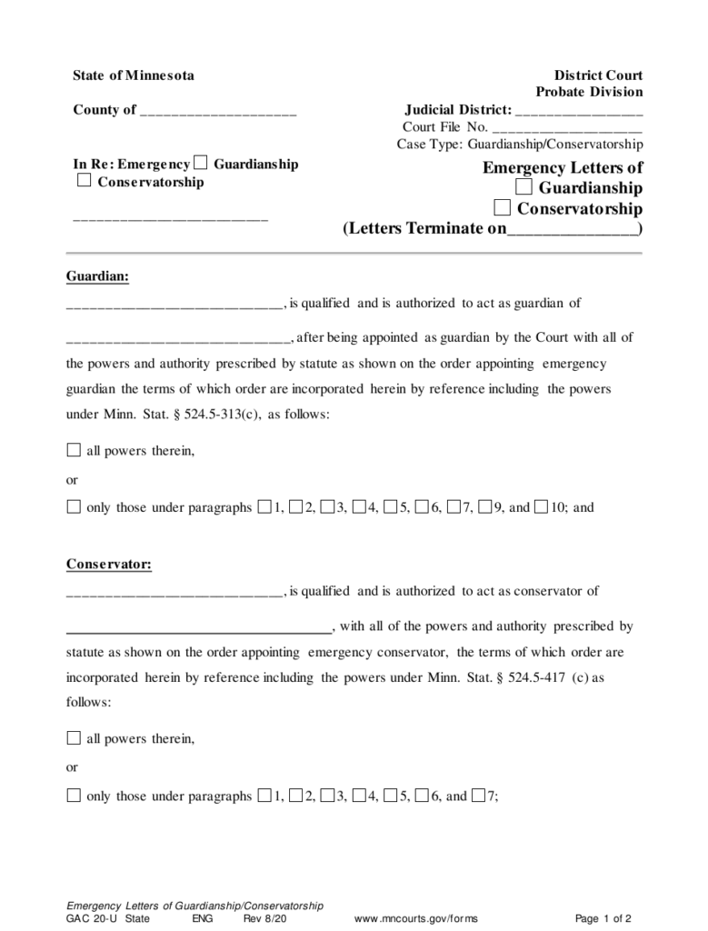 Form GAC20 U Download Printable PDF Or Fill Online Emergency Letters Of 