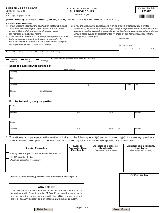 Form JD CL 121 Download Fillable PDF Or Fill Online Limited Appearance 