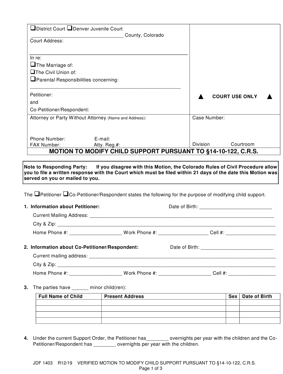 Form JDF1403 Download Printable PDF Or Fill Online Motion To Modify 