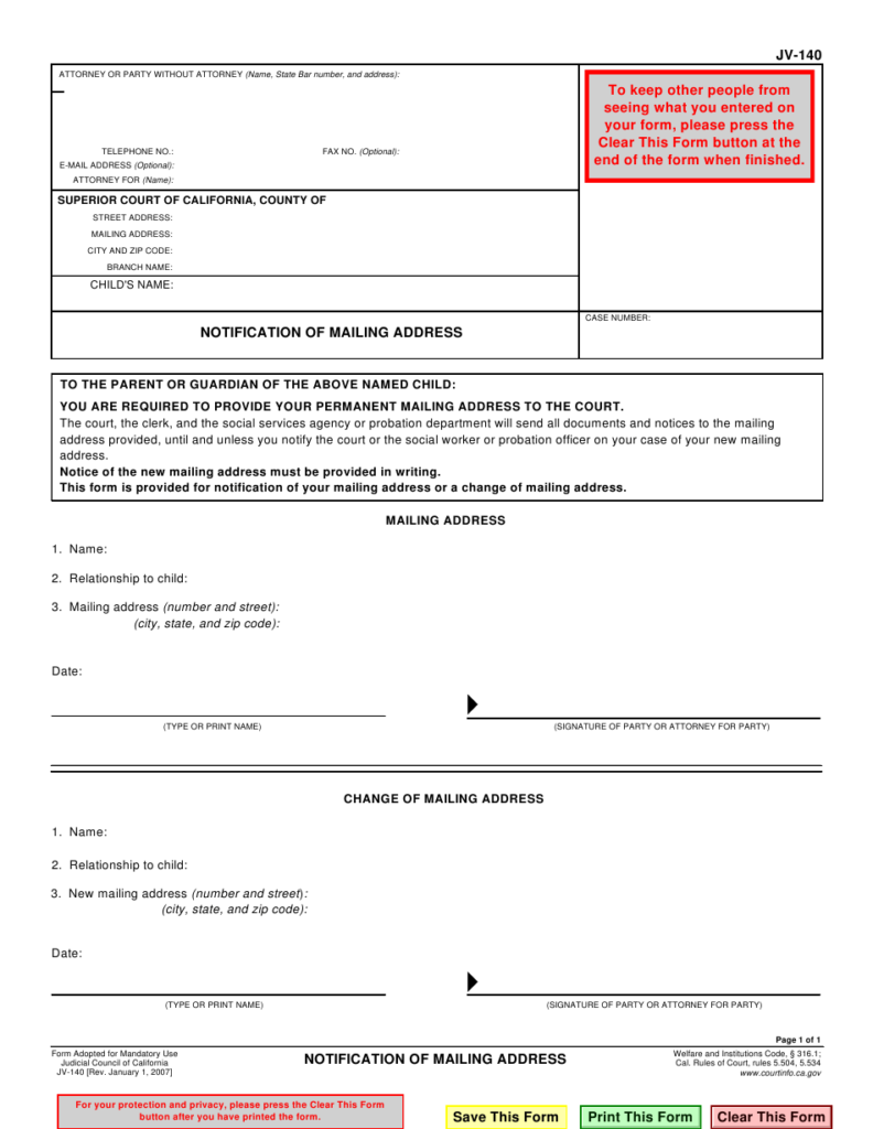 Form JV 140 Download Fillable PDF Or Fill Online Notification Of 