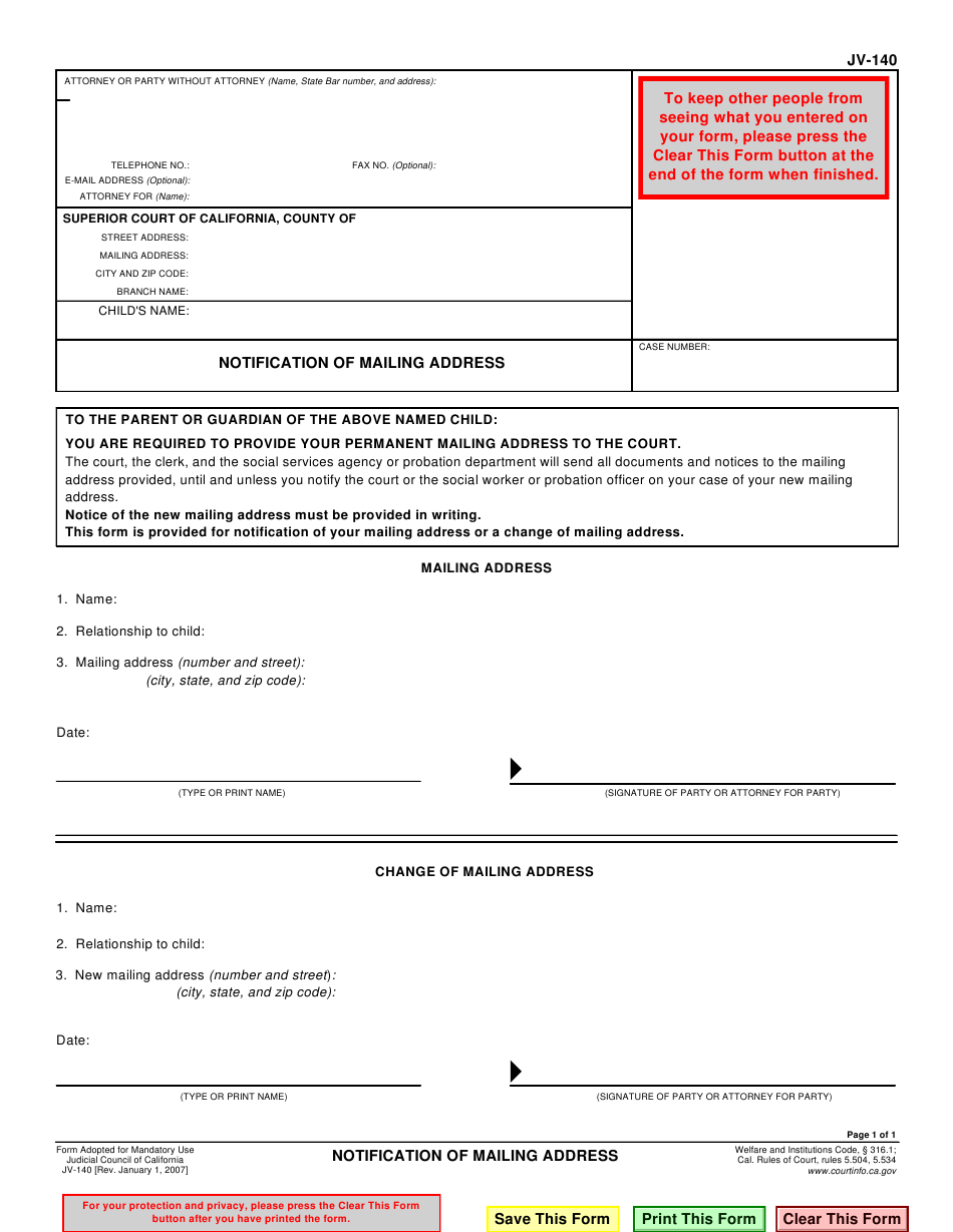 Form JV 140 Download Fillable PDF Or Fill Online Notification Of 