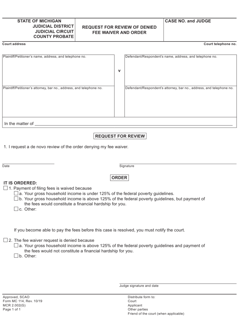 Form MC114 Download Fillable PDF Or Fill Online Request For Review Of 