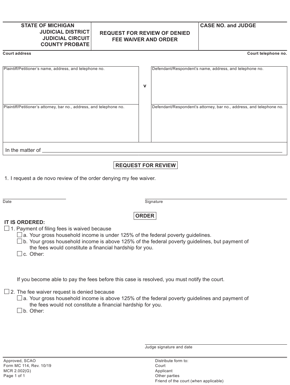 Form MC114 Download Fillable PDF Or Fill Online Request For Review Of 