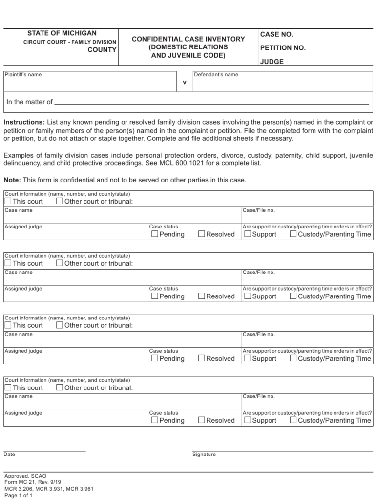 Form MC21 Download Fillable PDF Or Fill Online Confidential Case 