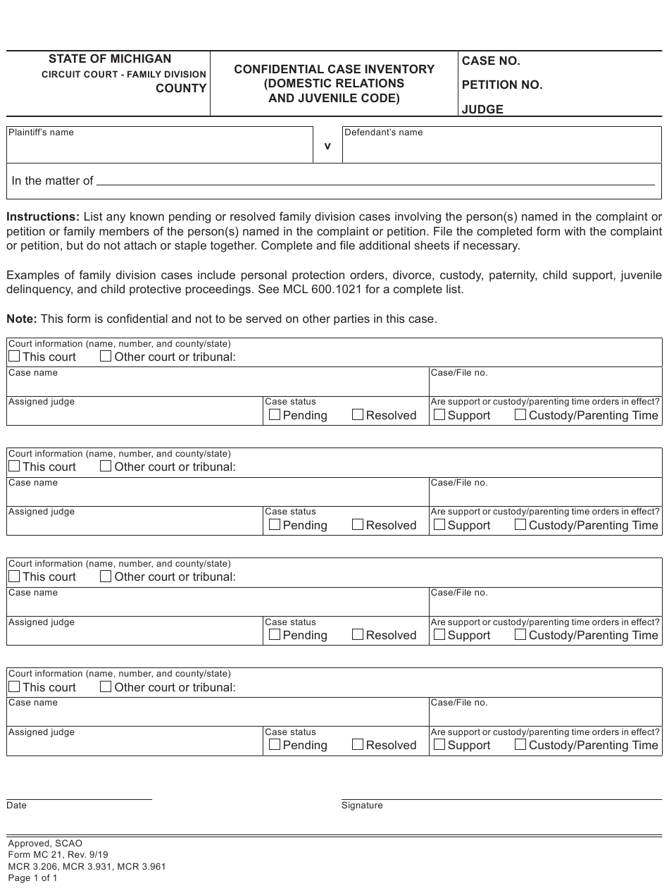 Form MC21 Download Fillable PDF Or Fill Online Confidential Case 