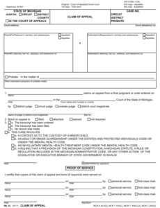 Form MC55 Download Fillable PDF Or Fill Online Claim Of Appeal Michigan