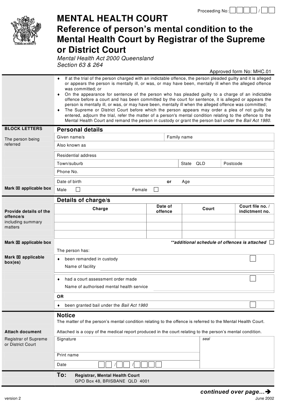 Form MHC 01 Download Printable PDF Or Fill Online Reference Of Person s 