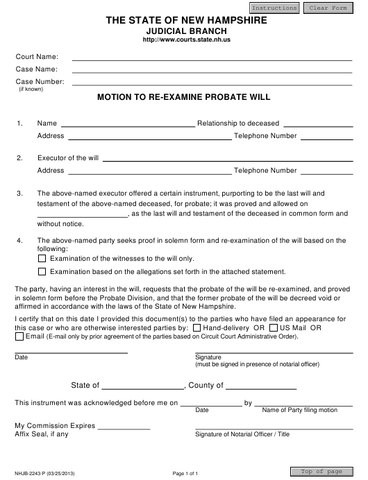 Form NHJB 2243 P Download Fillable PDF Or Fill Online Motion To Re 