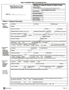 Form NS 1 Download Printable PDF Or Fill Online Notice Of Loss Proof