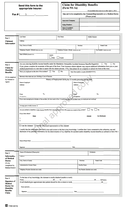 Form NS 1A Download Printable PDF Or Fill Online Claim Of Disability 