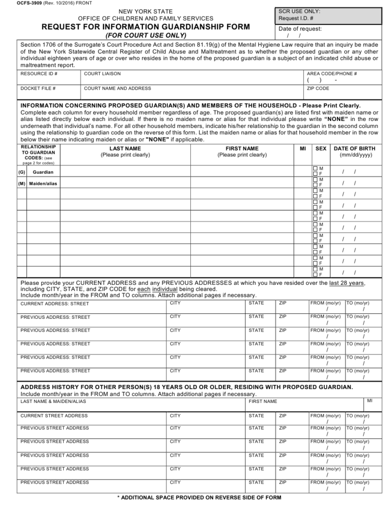 Form OCFS 3909 Download Printable PDF Or Fill Online Request For 