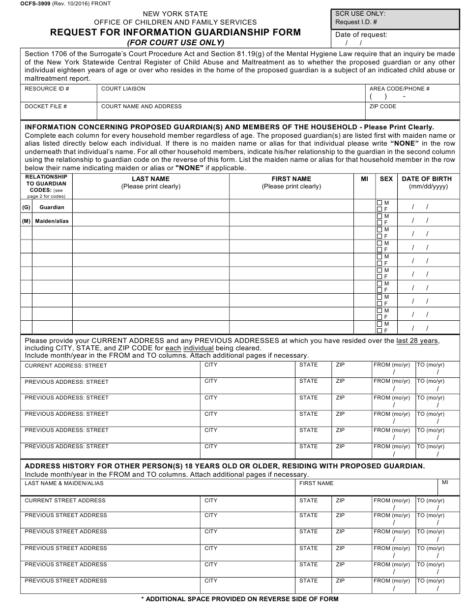 Form OCFS 3909 Download Printable PDF Or Fill Online Request For 