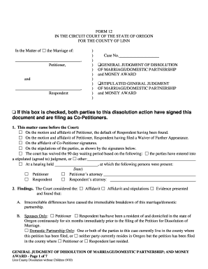 Form Of General Judgement In Oregon Fill Online Printable Fillable 