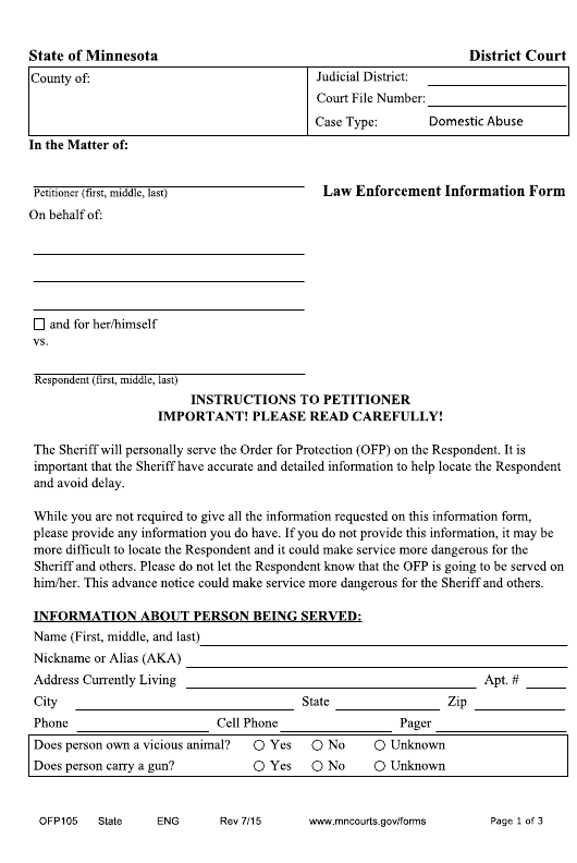 Form OFP105 Download Fillable PDF Or Fill Online Law Enforcement