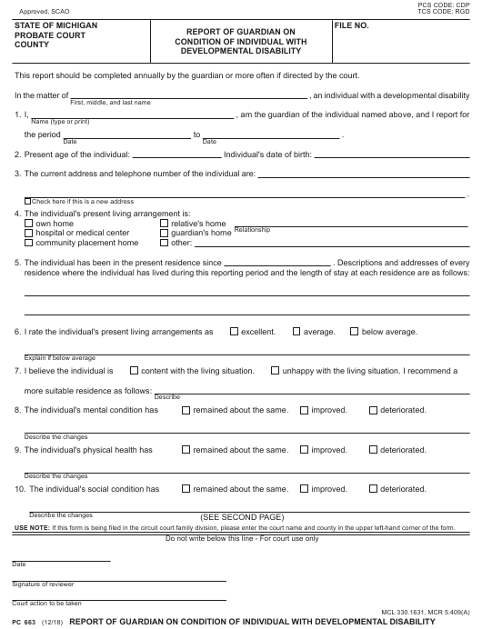 Form PC663 Download Fillable PDF Or Fill Online Report Of Guardian On 