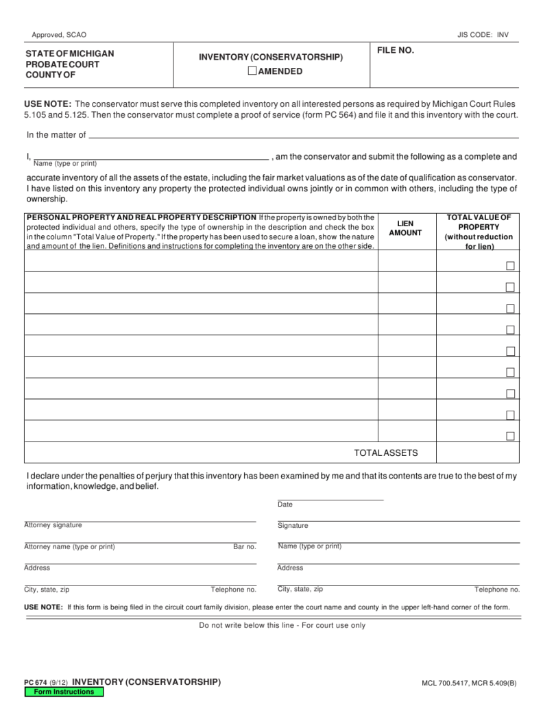 Form PC674 Download Fillable PDF Or Fill Online Inventory 