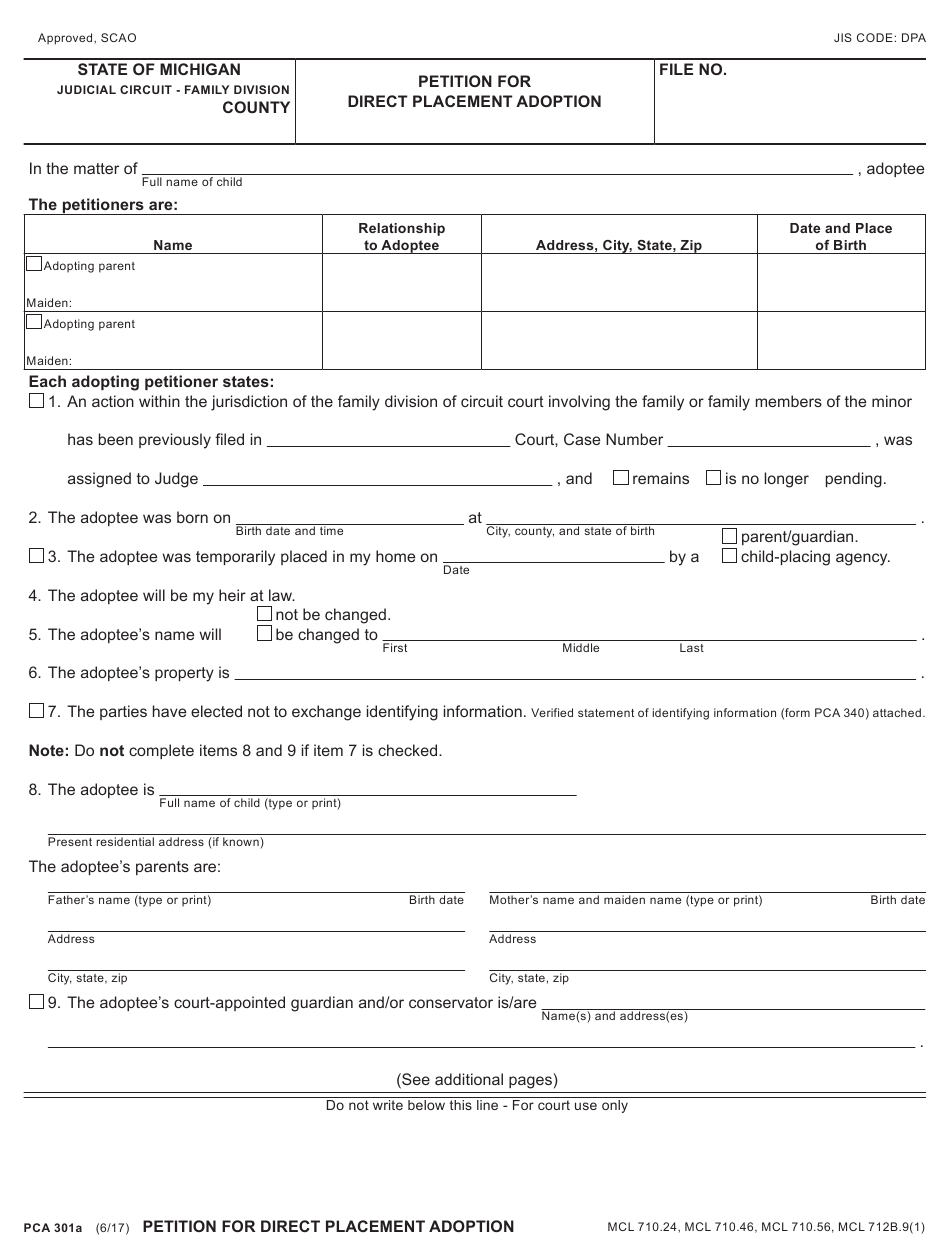 Form PCA301A Download Fillable PDF Or Fill Online Petition For Direct 