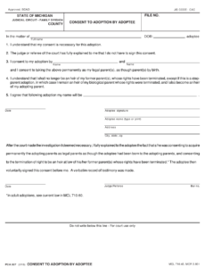 Form PCA307 Download Fillable PDF Or Fill Online Consent To Adoption By