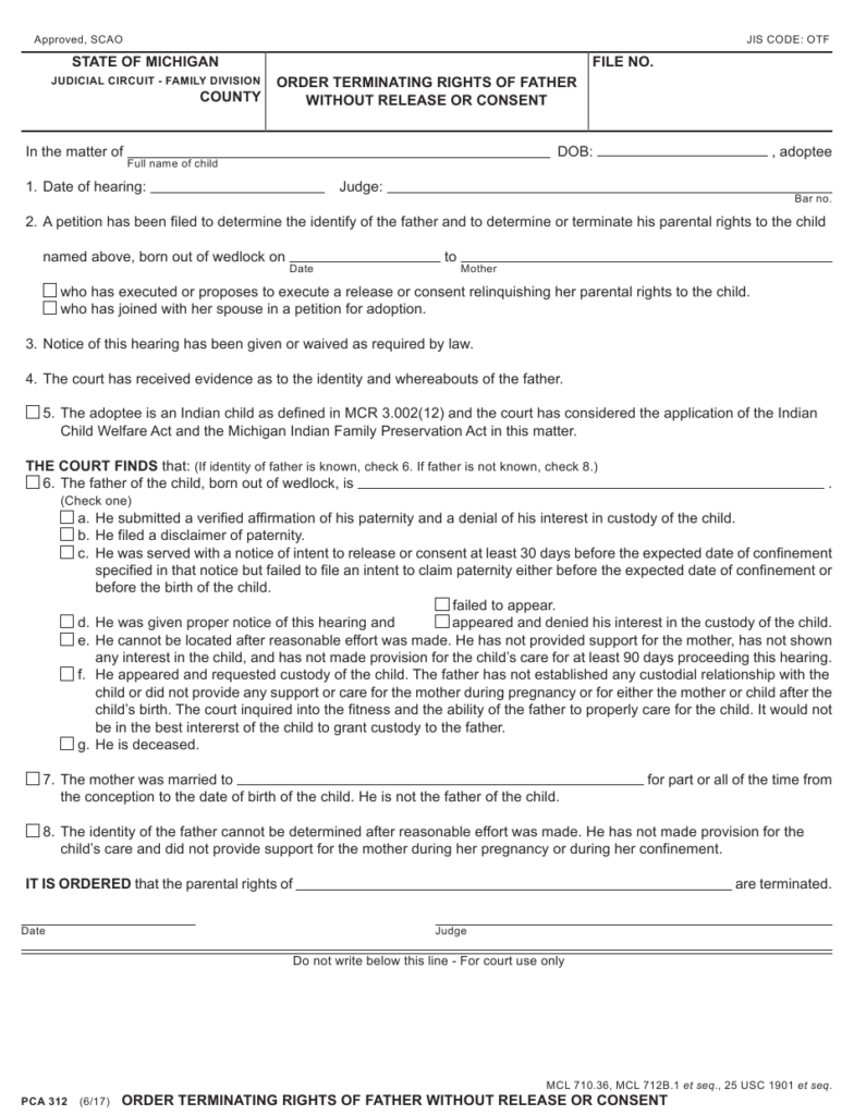 Form PCA312 Download Fillable PDF Or Fill Online Order Terminating 