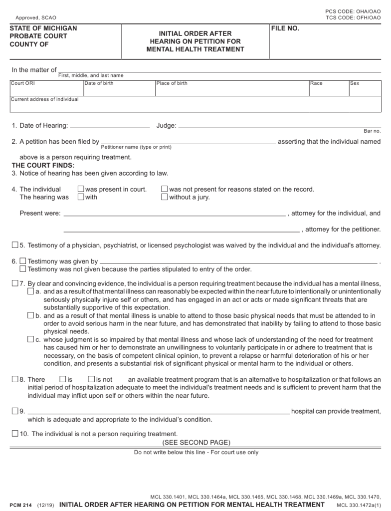 Form PCM214 Download Fillable PDF Or Fill Online Initial Order After 