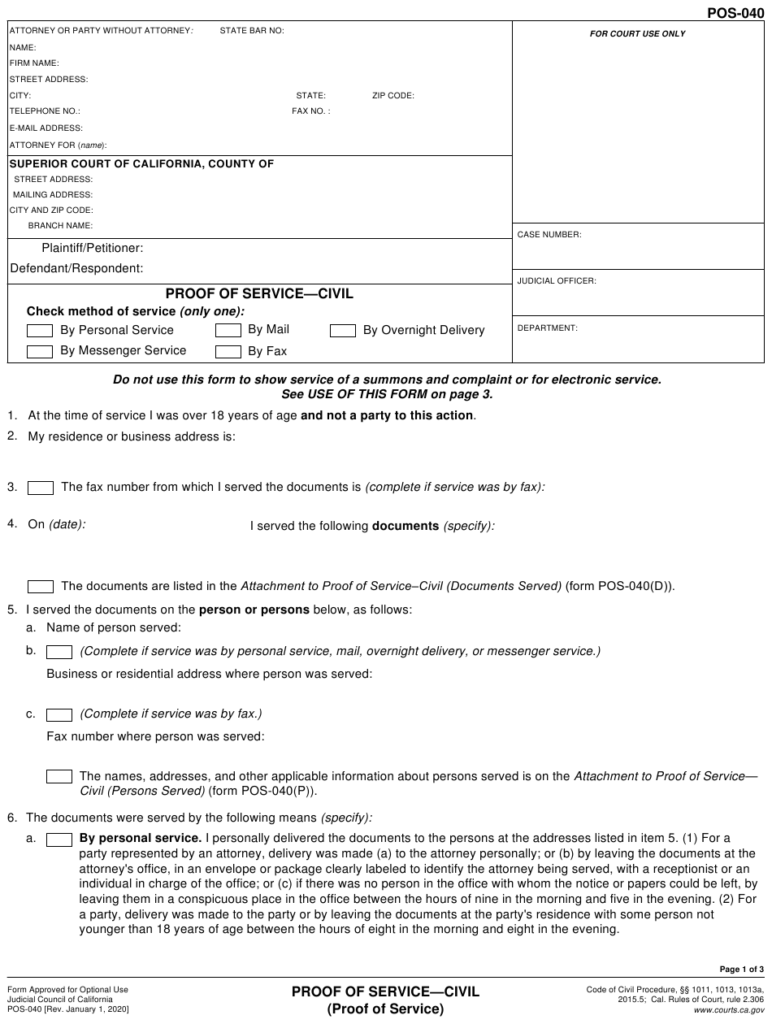 Form POS 040 Download Fillable PDF Or Fill Online Proof Of Service 