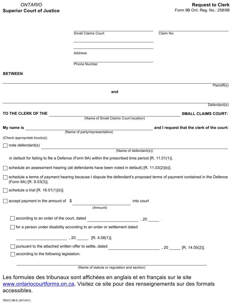 Form RSCC 9b Download Fillable PDF Or Fill Online Request To Clerk 