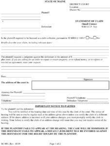 Form SC 001 Download Fillable PDF Or Fill Online Statement Of Claim